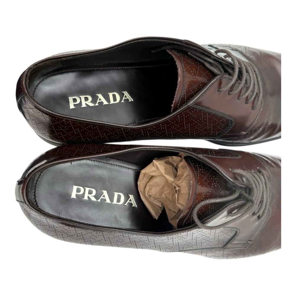 PRADA Men's Brown Leather Lace Up Oxford Dress Shoe 8.5 UK / 9.5 US EE w/box - Picture 8 of 15
